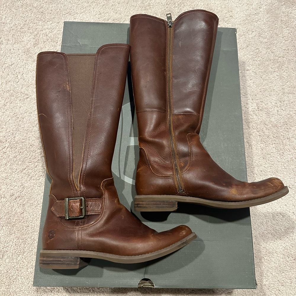Timberland EK Savin Hill Tall Medium Shaft Brown Women's Riding Boots, Size 7